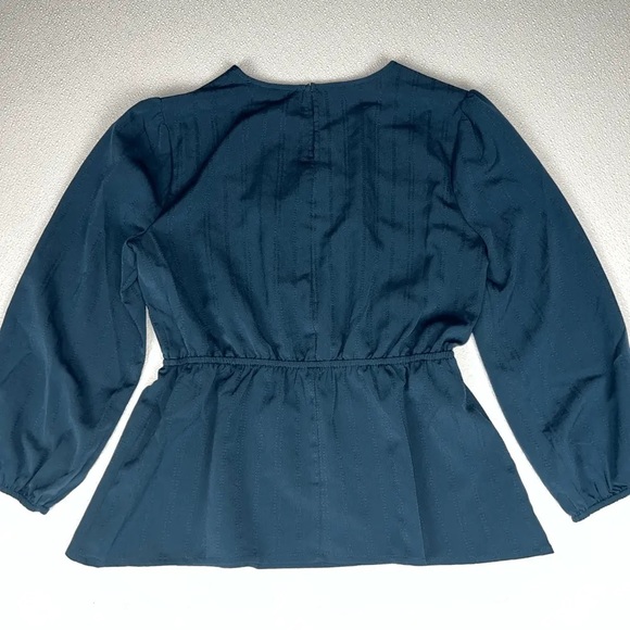 Bcbgmaxazria Ruched Bishop Sleeve Peplum Top Midnight Size XS NWT - Picture 11 of 12